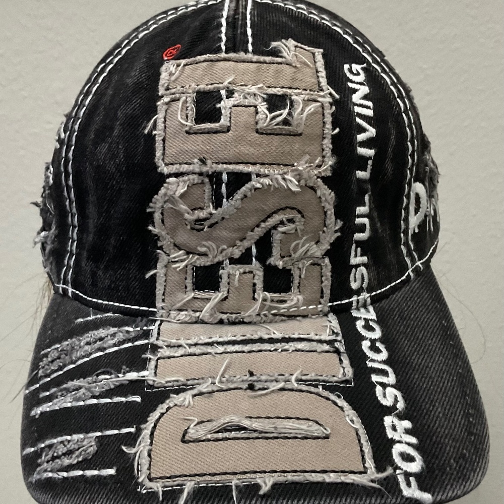 Diesel Distressed Black Cap with Beige Appliqué